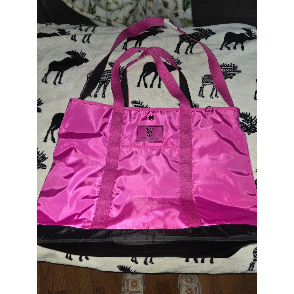 Victoria's Secret Pink Nylon Tote Bag Shoulder Bag Hot Pink Black 27374416